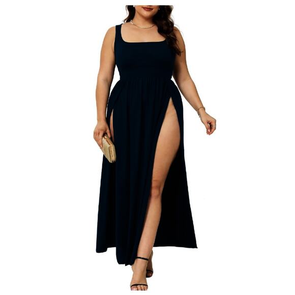 SILUI Women's Square Neck Double High Slit Summer 2025 Sexy Sundresses - Picture 2 of 4